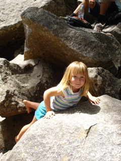 Playing on rocks at Vernal Falls bridge