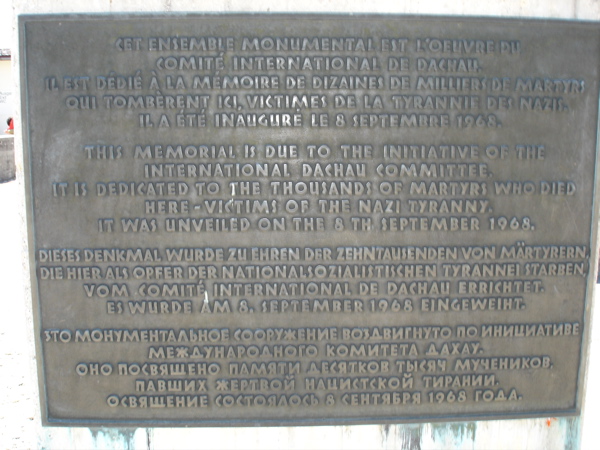 plaque at Dachau