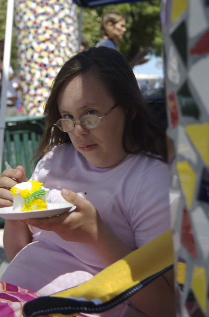 Christie enjoys the cake